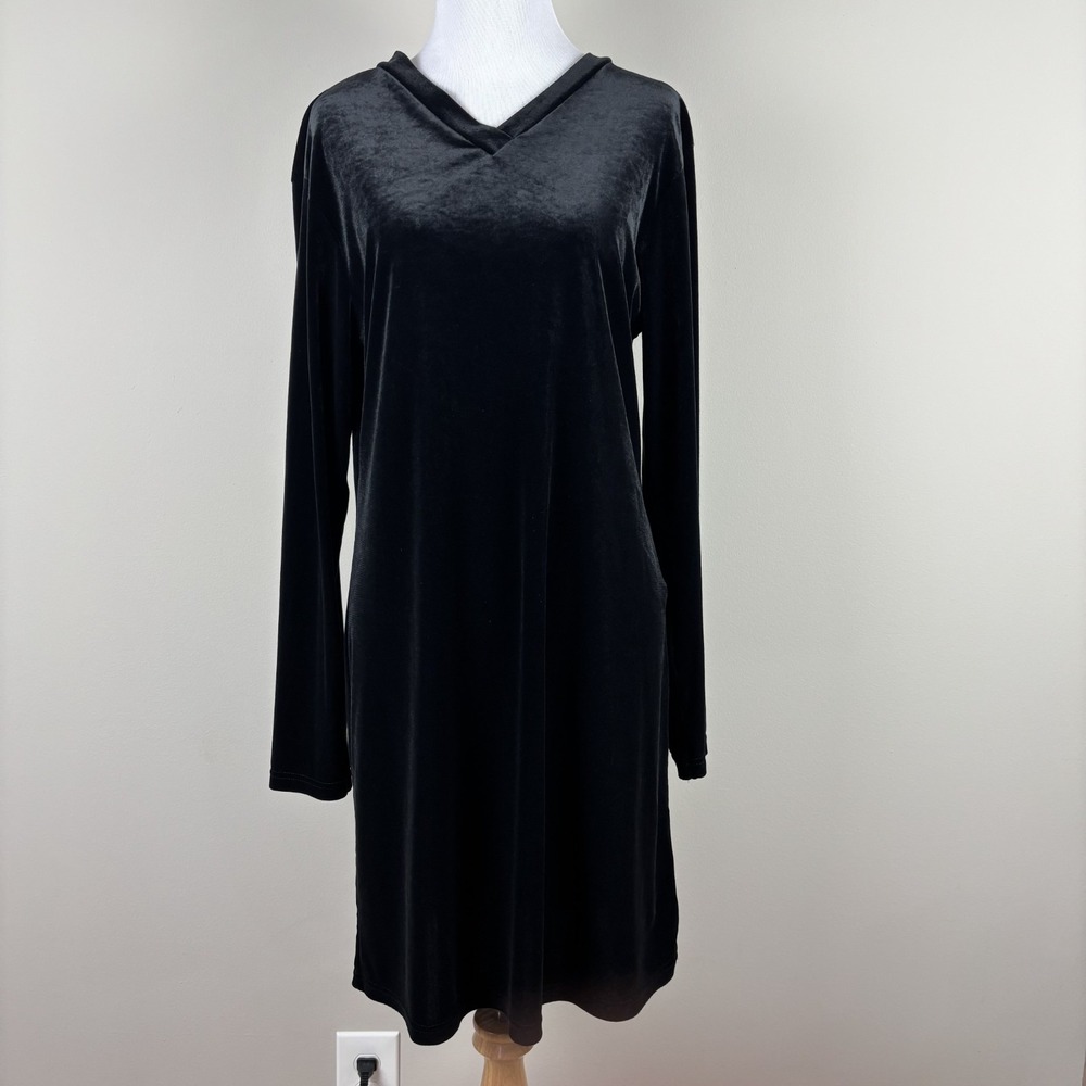 Vintage Y2K Old Navy Velvet Mini Dress Womens Large Black Long Sleeve Whimsigoth